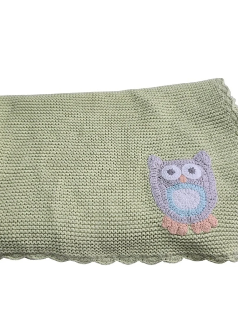 Koala Baby Owl Knit Baby Blanket Green Cotton Crochet Trim Nursery